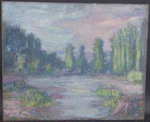 GEORGE WEISSBORT (1928 - 2013) Lakeland scene with trees. Unframed, board. 40cm x 60cm