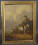 WILLIAM SHAYER (1811-1892) Landscape with a woman carrying a basket and a man and horse resting, oil