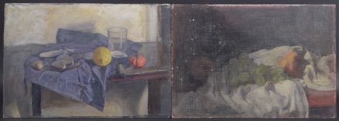 GEORGE WEISSBORT (1928 - 2013) A STILL LIFE garlic and tomatoes, paper bag and a wine glass in a