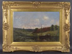 E.D'ARDASE (19TH CENTURY) Landscape with a barge on a river, oil on canvas, signed 15.5