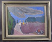AKOS BIRO (HUNGARY 1911-2002) Three figures in a landscape, oil on canvas, signed, 19.25