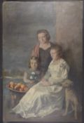 GEORGE WEISSBORT (1928 - 2013) A PORTRAIT OF TWO LADIES, a little girl, a dog and a bowl of fruit