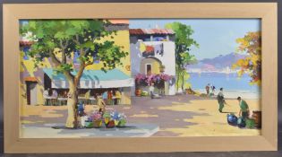 CECIL ROCHFORT D'OYLY JOHN (1906-1993) Mediterranean view with flower seller and cafe, possibly Cote