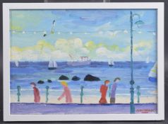ALAN FURNEAUX (b.1953) seascape with figures walking on the the promenade, oil on canvas, signed,