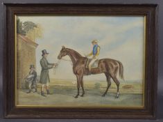 19TH CENTURY ENGLISH SCHOOL Racehorse and jockey scenes, pair of watercolours 12