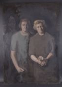 GEORGE WEISSBORT (1928 - 2013) A PORTRAIT OF TWO LADIES the artist in the background. Oil on