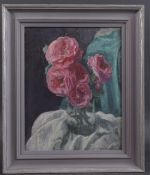 GEORGE WEISSBORT (1928 - 2013) STILL LIFE, ROSES oil on canvas on board 30cm x 36cm