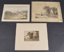 JOHN VARLEY (1778-1842) Wooded lane with figures on a waterside, watercolour, signed, mounted on