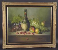 FRANK LEAN (20TH CENTURY) Still Life with bottle and fruit, oil on canvas, signed, 19.5 X 23.5