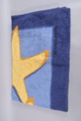 A LARGE HERMES BLUE AND YELLOW TOWEL. 56ins x 68ins.
