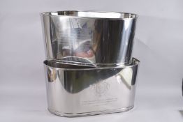 A LARGE PAIR OF NAPOLEON BONAPARTE WINE COOLERS, 'LILY BOLLINGER'. 24ins long x 11.5ins high.