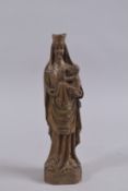 AN 18TH CENTURY CARVED WOOD MADONNA AND CHILD. 12ins high.