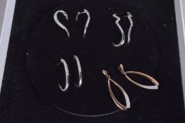 FOUR PAIRS OF STERLING SILVER EARRINGS.