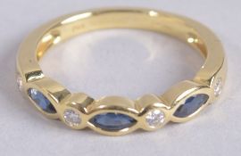 AN 18CT YELLOW GOLD, SAPPHIRE AND DIAMOND RING.