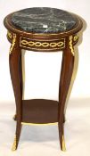 A LOUIS XVI BRONZE MOUNTED CIRCULAR MARBLE TOP STAND on four curving legs with under-tier. 2ft