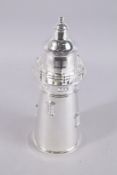 A SILVER PLATE LIGHTHOUSE COCKTAIL SHAKER. 13.5ins high.