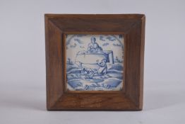 A RICH MAN, POOR MAN BLUE AND WHITE TILE. 4ins x 4ins.