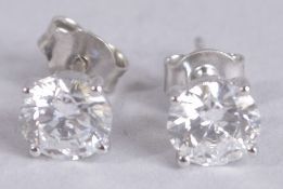 A GOOD PAIR OF LAB GROWN ONE CARAT DIAMOND EAR STUDS in 9ct gold.