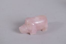 A GOOD RUSSIAN ROSE QUARTZ PIG. 3ins long.