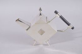 A CHRISTOPHER DRESSER DESIGN SQUARE WITH HOLE TEAPOT.
