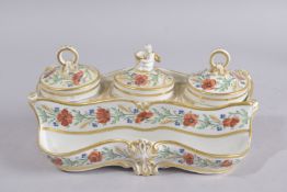 A GOOD PORCELAIN TABLE INKSTAND, POSSIBLY SPODE, with gilt decoration painted with figures with