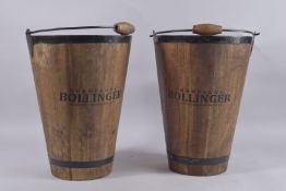 A PAIR OF BOLLINGER WOODEN BUCKETS.