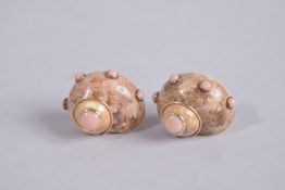A PAIR OF MAZE 14CT GOLD SHELL CLIP ON EARRINGS.