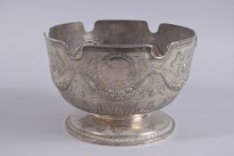 A GOOD VICTORIAN SCOTTISH SILVER MONTEITH BOWL with ribbon motif and garlands. 10ins diameter.