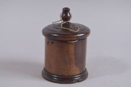 A GOOD LIGNUM CIRCULAR STRING BOX AND LID. 7ins high.