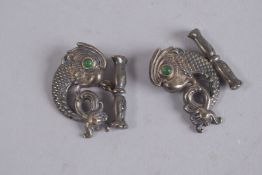 A PAIR OF RUSSIAN SILVER DOLPHIN CUFFLINKS.