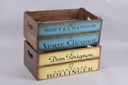 A PAIR OF CHAMPAGNE WOODEN BOXES. 17ins.