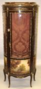 A LOUIS XVI STYLE BOWFRONTED VITRINE with three-quarter glass door and sides, over painted landscape