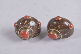 A PAIR OF MAZE 14CT GOLD SHELL CLIP ON EARRINGS.