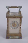 A GOOD 19TH CENTURY FRENCH BRASS AND CHAMPLEVE ENAMEL CARRIAGE CLOCK by E. M. & CO., with repeat