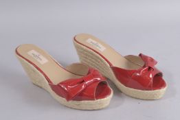 VALENTINO, a pair of red pattern wedge shoes, size 38.