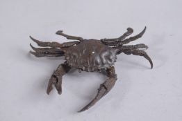 A BRONZE OKIMONO OF A CRAB, with articulated legs.