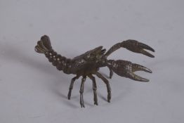 A SMALL JAPANESE BRONZE LOBSTER. 3.5ins long.