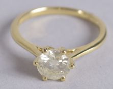 AN 18CT YELLOW GOLD 6 CLAW SET RBC DIAMOND SOLITAIRE RING. Diamond 1.07ct.