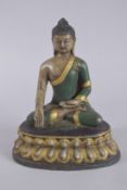 A SEATED BRONZE BUDDHA.