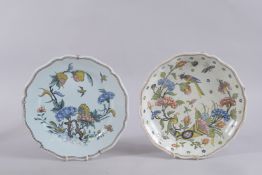TWO CONTINENTAL POLYCHROME DISHES. 10ins.