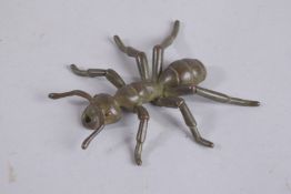 A BRONZE OKIMONO OF AN ANT, with articulated legs.