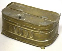 A COPPER TWO-DIVISION TOBACCO BOX with lift-up lid. 7ins high.
