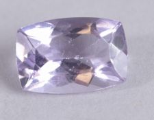 A CERTIFIED EYE-CLEAN CUSHION SHAPED AMETHYST in box. Amethyst 6.52ct. Certificate no.