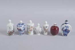 A COLLECTION OF SEVEN 20TH CENTURY CHINESE PORCELAIN SNUFF BOTTLES, (7).
