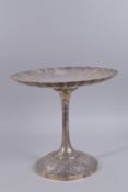 A LARGE JAPANESE SILVER FOOTED CENTREPIECE DISH, the base with hallmark, dish 33cm diameter, 31cm