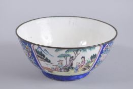 A CHINESE BLUE GROUND ENAMELLED BOWL, 18.5cm diameter.
