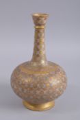 A VERY FINE 19TH CENTURY INDIAN GILDED CARVED STONE BOTTLE, 26cm high.