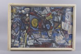 TURKISH ARTIST: ABSTRACT COMPOSITION OIL ON CANVASS PAINTING, SIGNED ARTU 91, framed, unglazed, 45cm