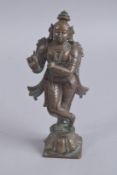 A FINE LARGE EARLY 19TH CENTURY SOUTH INDIAN BRONZE FIGURE OF FLUTING KRISHNA, 18.5cm high.
