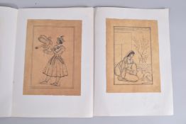 TWO INDIAN MINIATURE PAINTINGS ON PAPER, depicting a male and female figure, (2).